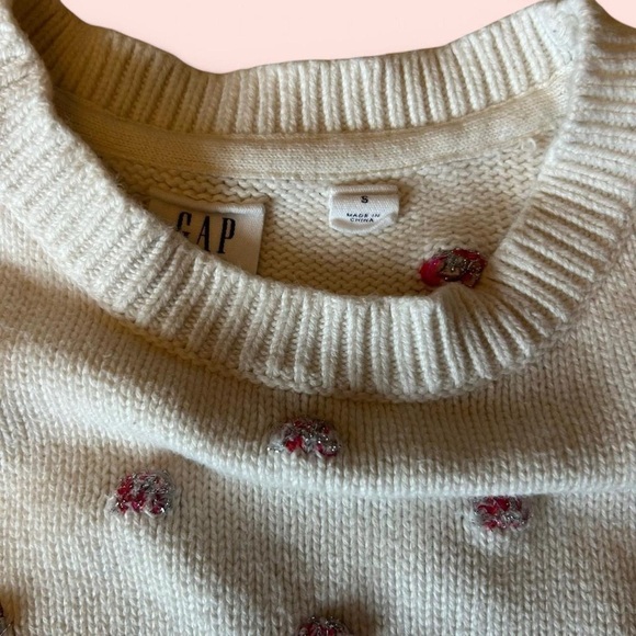Girls Gap Kids Tinsel Dot Sweater, Size Small (6-7) | Cream with Pink Pom Dots - Picture 4 of 7